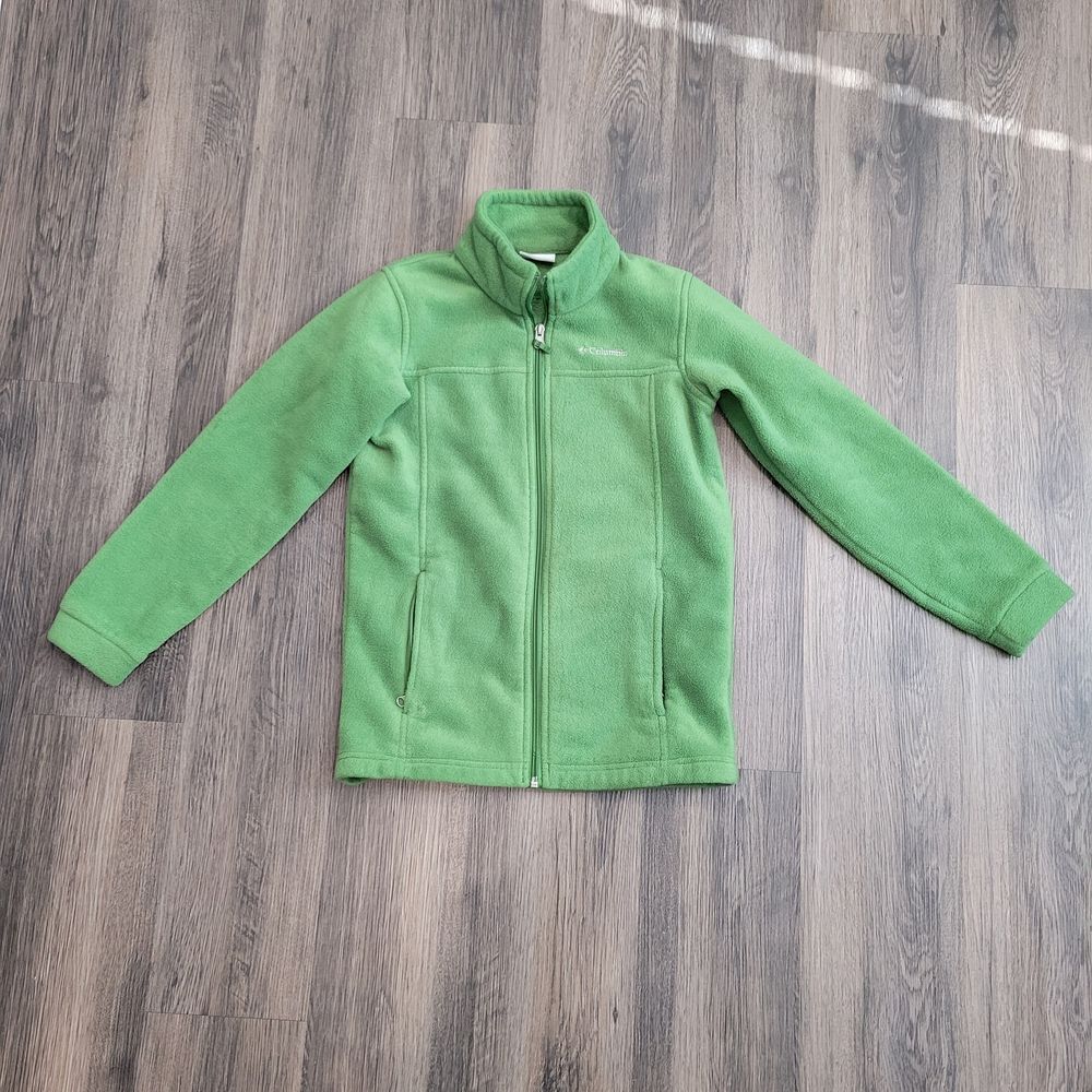 Columbia Jacket Youth Medium 10/12 Green Fleece Full Zip W/‎ logo